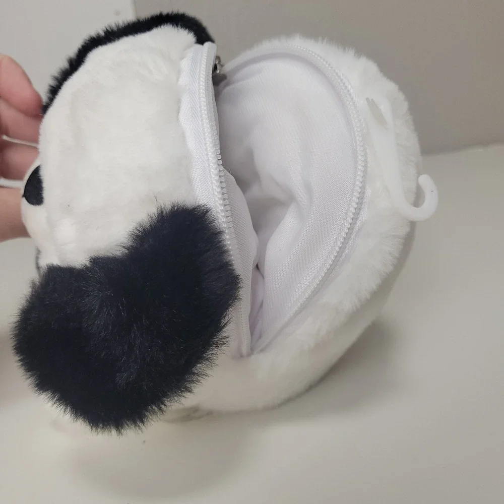 American Greetings Plush Puppy Dog Zipper Pouch Coin Purse White Black Clip On